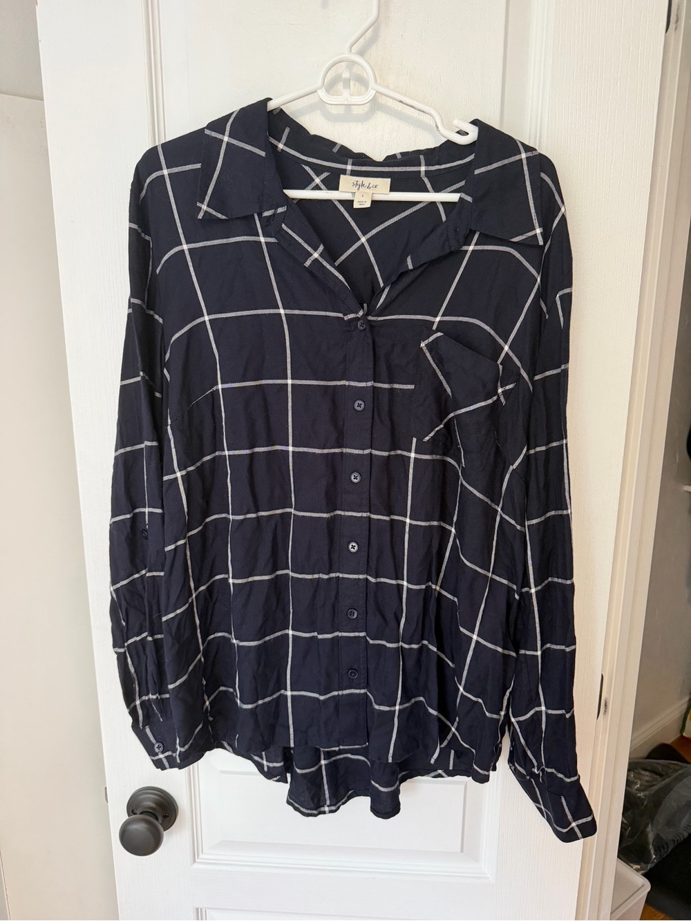 Style & Co. Navy Windowpane Button-Down Shirt
